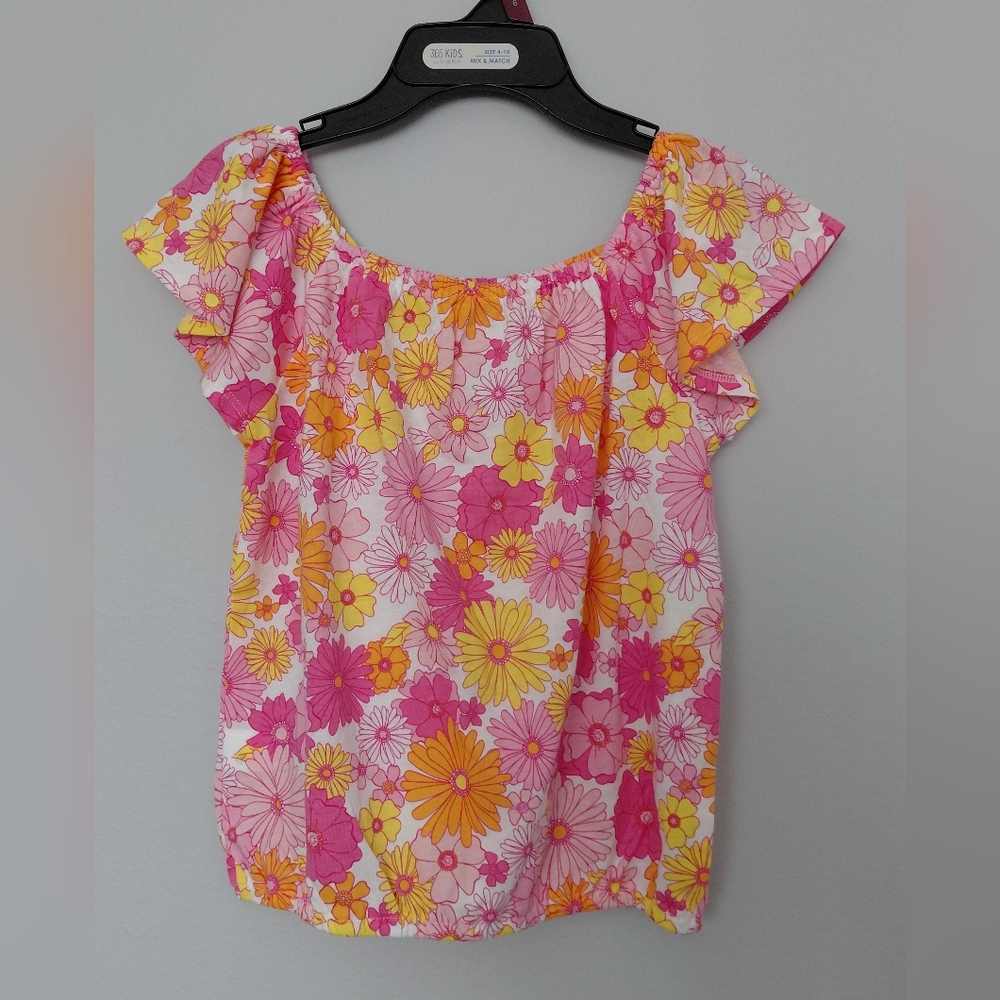 Childrens Place Floral Top Girls Sz 7/M